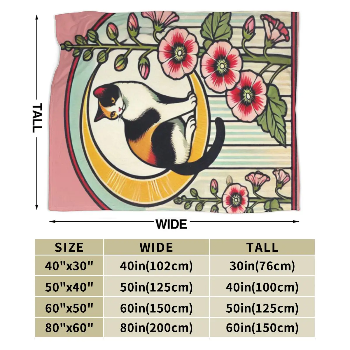 Hollyhocks Calico Cat An Ultra-Soft Micro Fleece Blanket