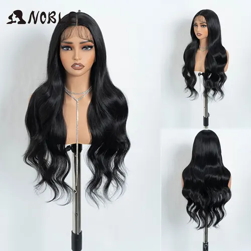 Peluca de encaje sintético Noble Cosplay de 30 pulgadas, peluca ondulada negra natural, peluca 0mbre, pelucas sintéticas con encaje frontal para mujeres, peluca de encaje