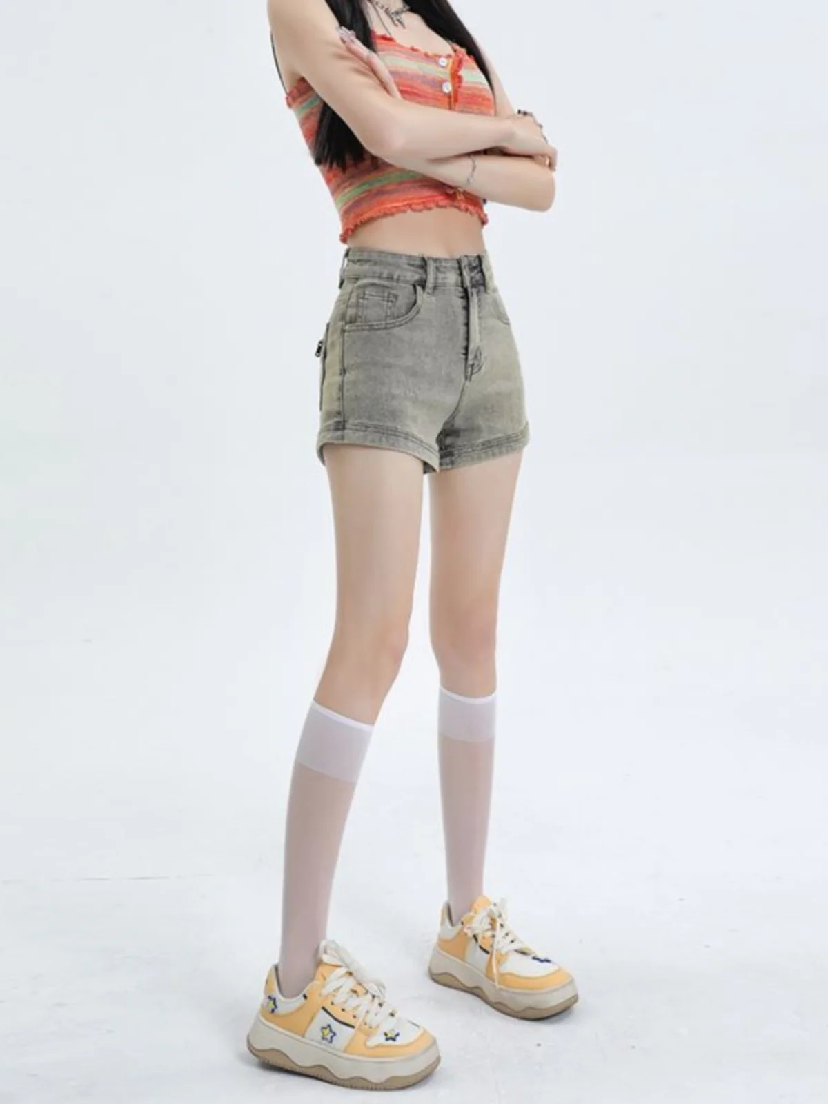 Celana Pendek Denim Wanita High Waist Tipis Elastis Longgar Slim A-Line Seksi Hot Pants Katun Stretch Jeans Pakaian Musim Panas