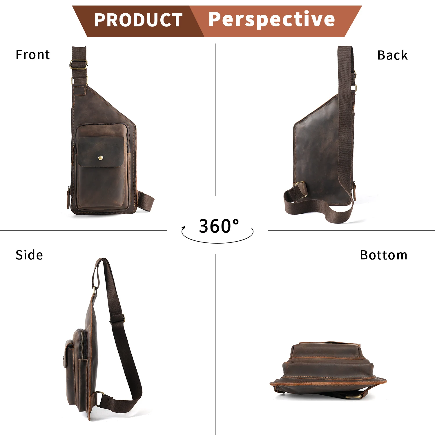 YATBEST Men's Crossbody Bag Leather Daily Commuter Large Capacity Retro Shoulder Bag Multi Pocket Chest Bag