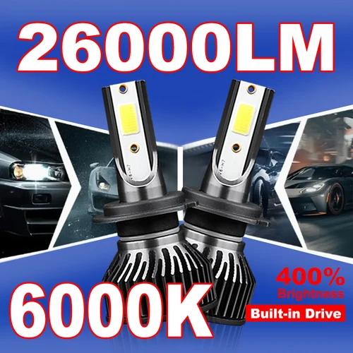 Roadsun 260W 26000LM H4 H7 faros LED 6000K faros H1 Led H11 H8 HB3 9005 HB4 9006 9007 9004 H13 9012 H9 luz de coche 2 uds