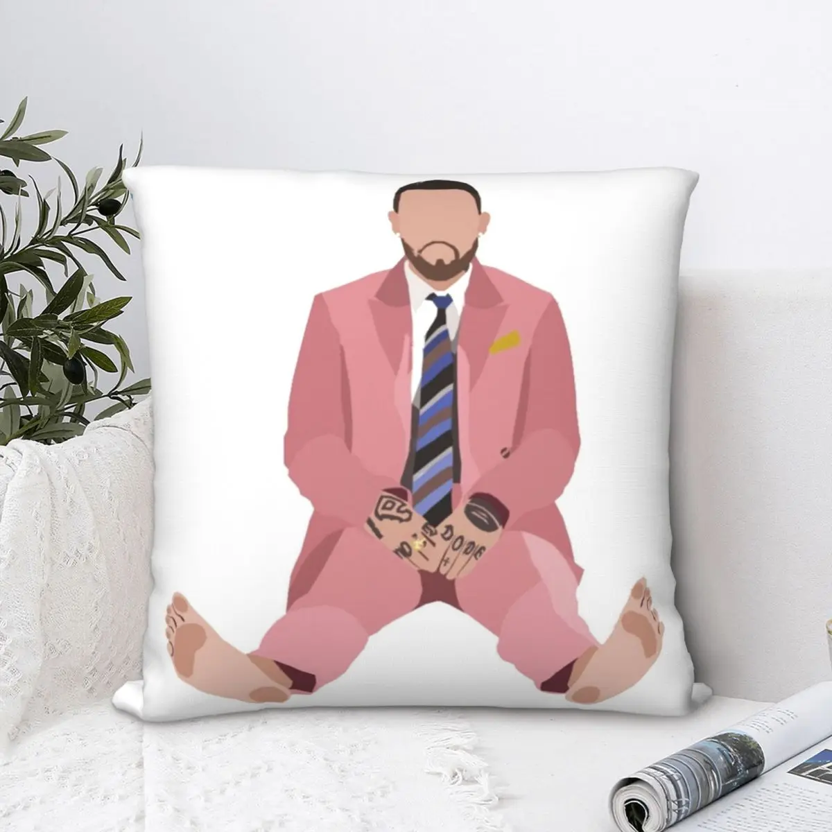 

Sitting Mac In A Pink Suit Square Pillowcase Polyester Pillow Cover Velvet Cushion Zip Decorative Comfort Throw Pillow For Home