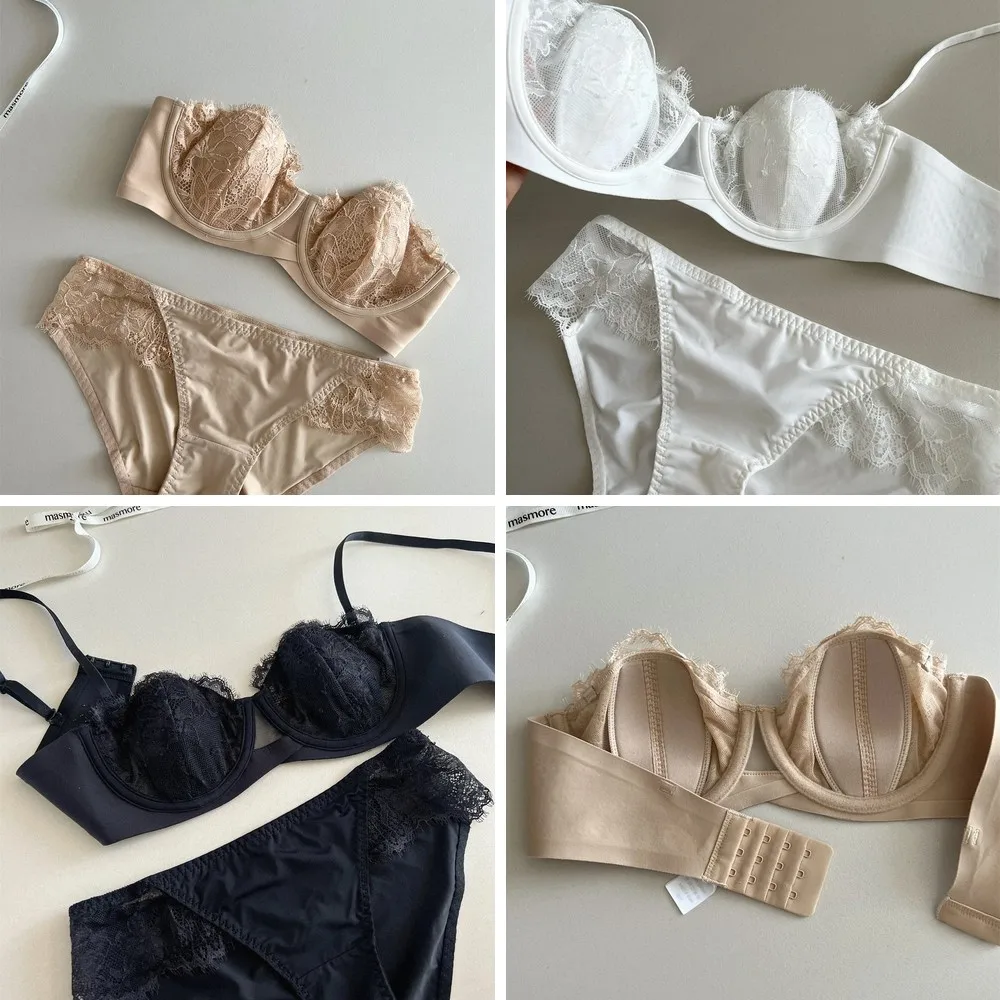 

Sexy Lace Bralette Set with Steel Ring Support, Hollow Design Underwear for Women