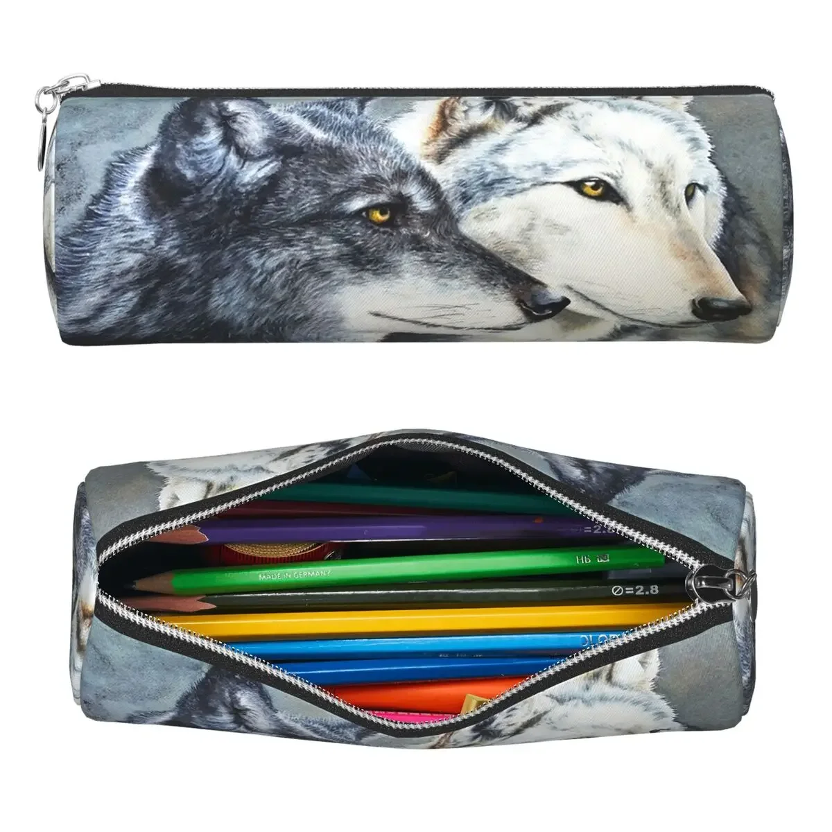 Black Wolf And White Wolf Ink Painting Pencil Case Pencil Pouch Cylinder Pen Box Pencil Bag for Boy Girl Gifts