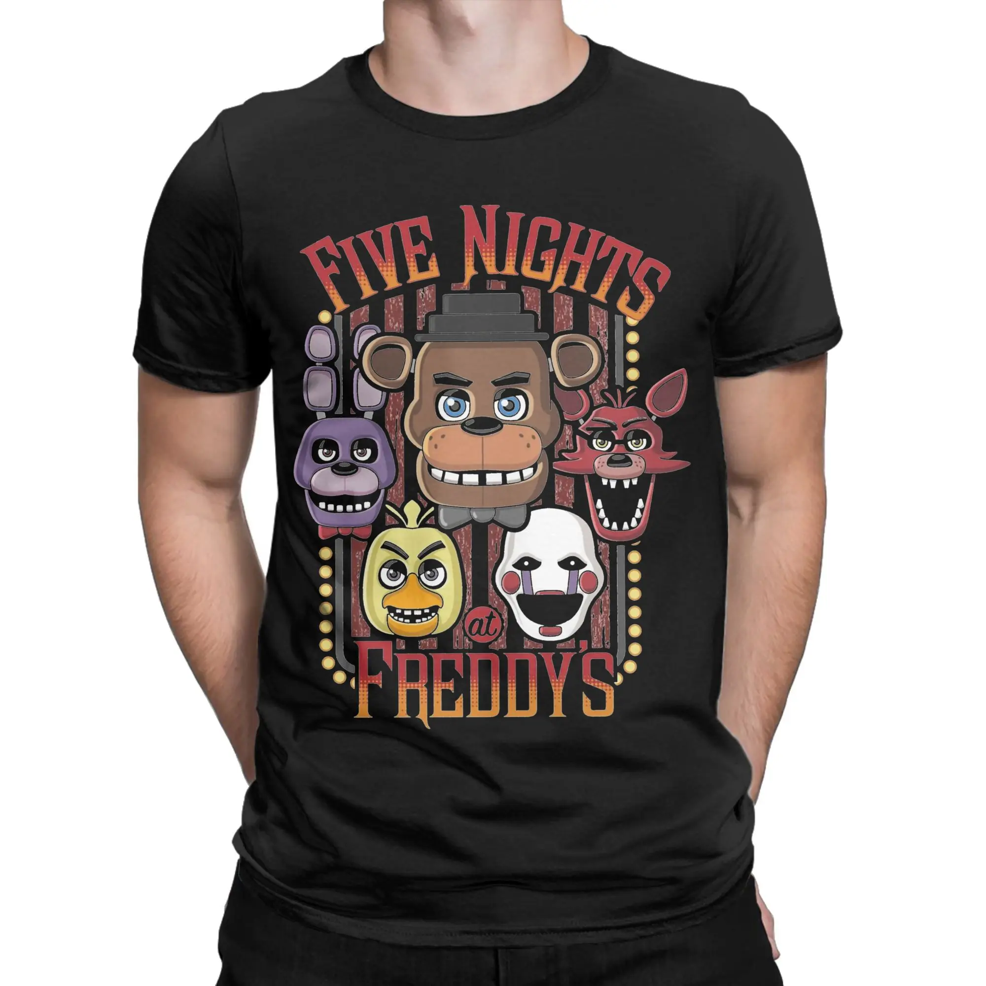 FNAF At Freddys T Shirts for Men Pure Cotton Humor T-Shirt Crewneck Tees Short Sleeve Tops Plus Size image 2