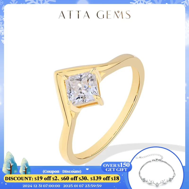 ATTAGEMS Princess Cut 5*5mm Moissanite Diamond Ring Solid 18K 14K 10K Gold Engagement Wedding Jewelry for Women Top Quality Gift