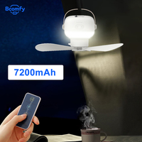 Ceiling Fan Portable Outdoor Camping Ceiling Fan Tent Air Circulators 7200mAh Rechargeable Ceiling Fan with Remote Control Light