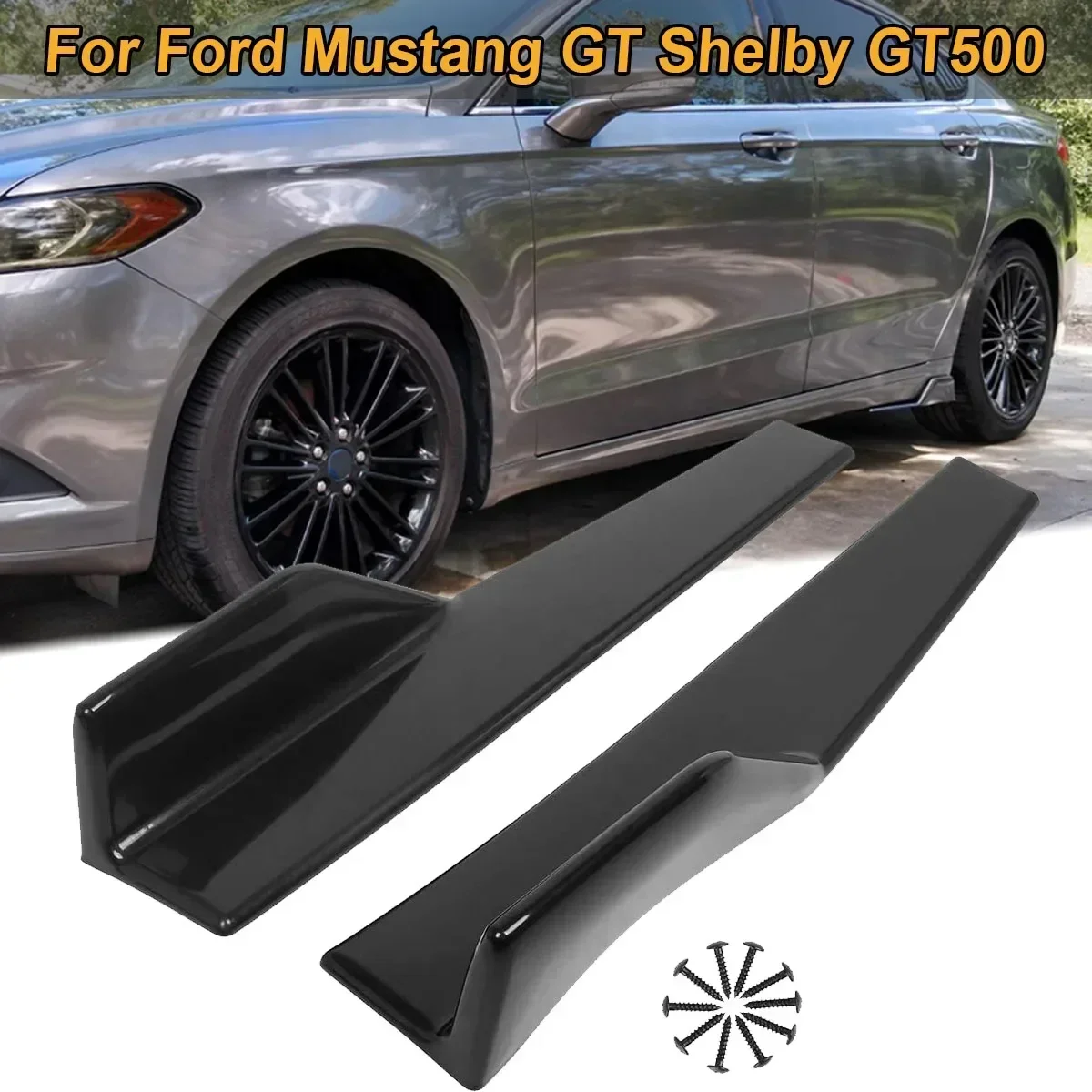 45cm Universal For Ford Mustang GT Shelby GT500 Rear Side Skirt Winglet Diffuser Body Kit Apron Cover Extension Car Accessories