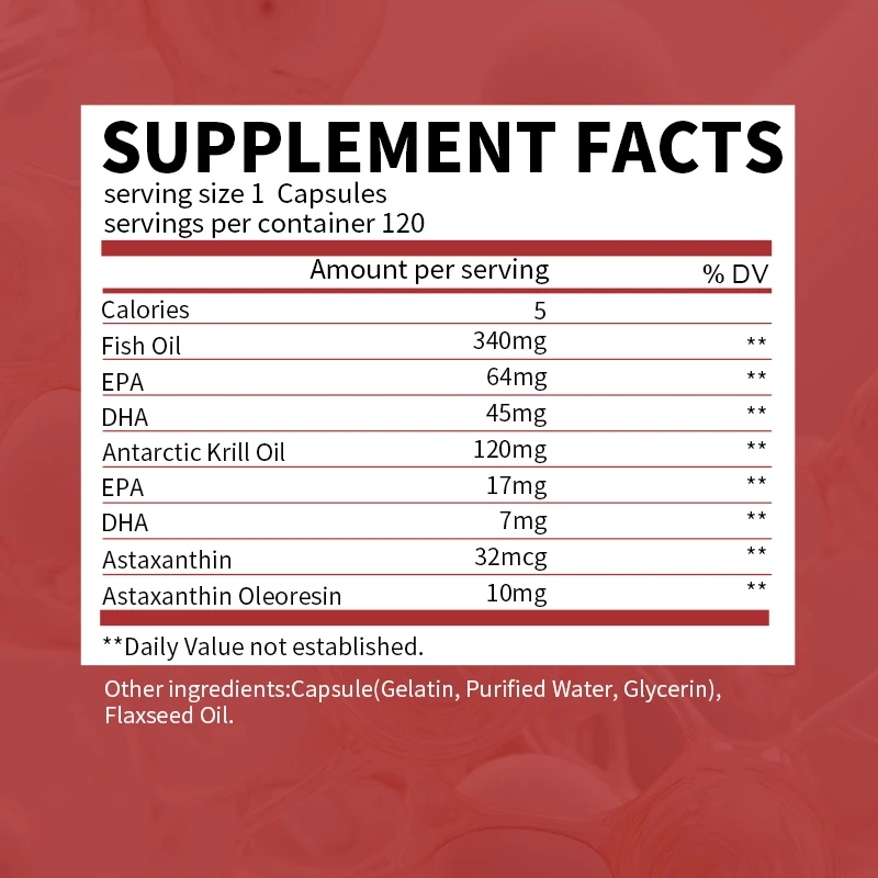 Antarctic Krill oil Capsule - EPA and DHA Phospholipids Omega-3 Complex and Astaxanthin for Brain & Memory & Joint & Skin Health