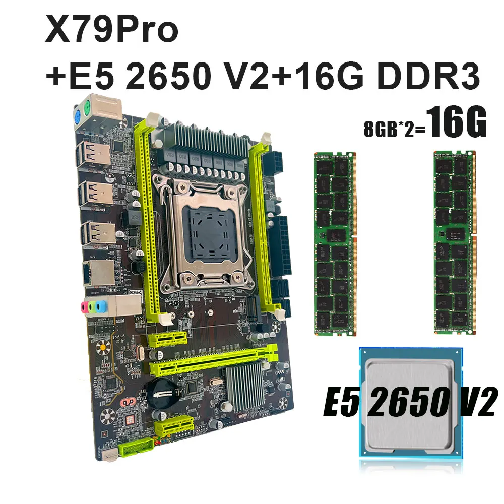 KEYIYOU-Conjunto de Placa Mãe, Canais Duplos, Kit RAM REG DDR3 ECC, Xeon E5 2650 V2 CPU X79, LGA 2011, V1, V2, 16GB