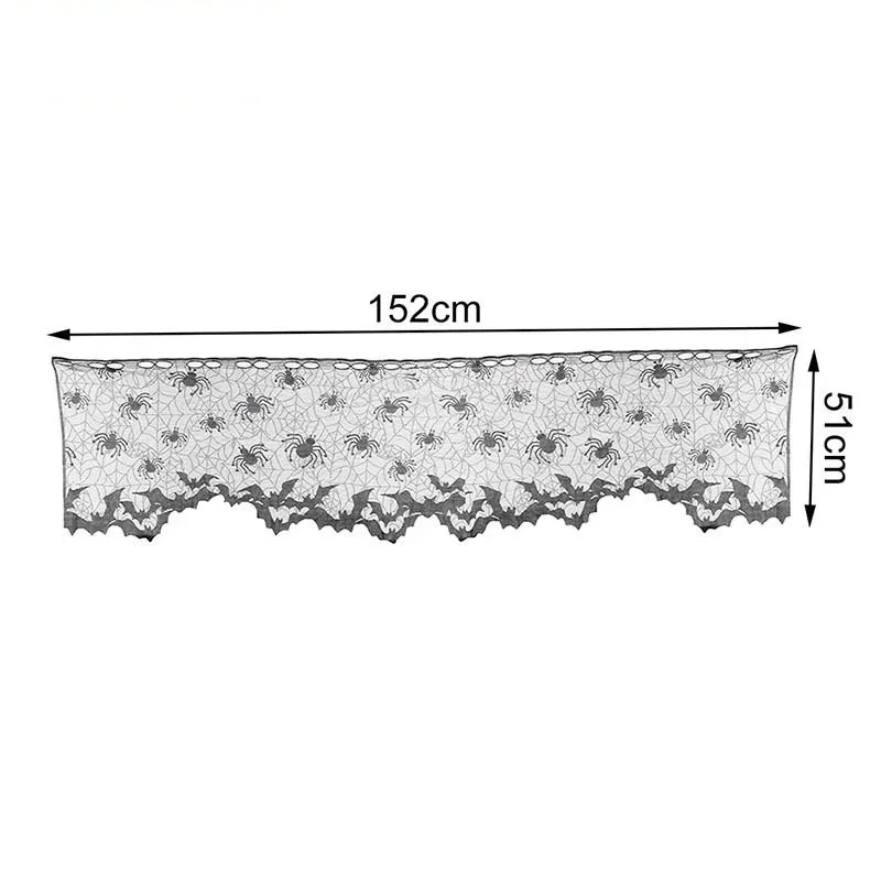1Pcs New Black Lace Bat Spiderweb Window Curtain 20x60in Halloween Single Panel Spooky Living Room Party Wall Decor Ornament