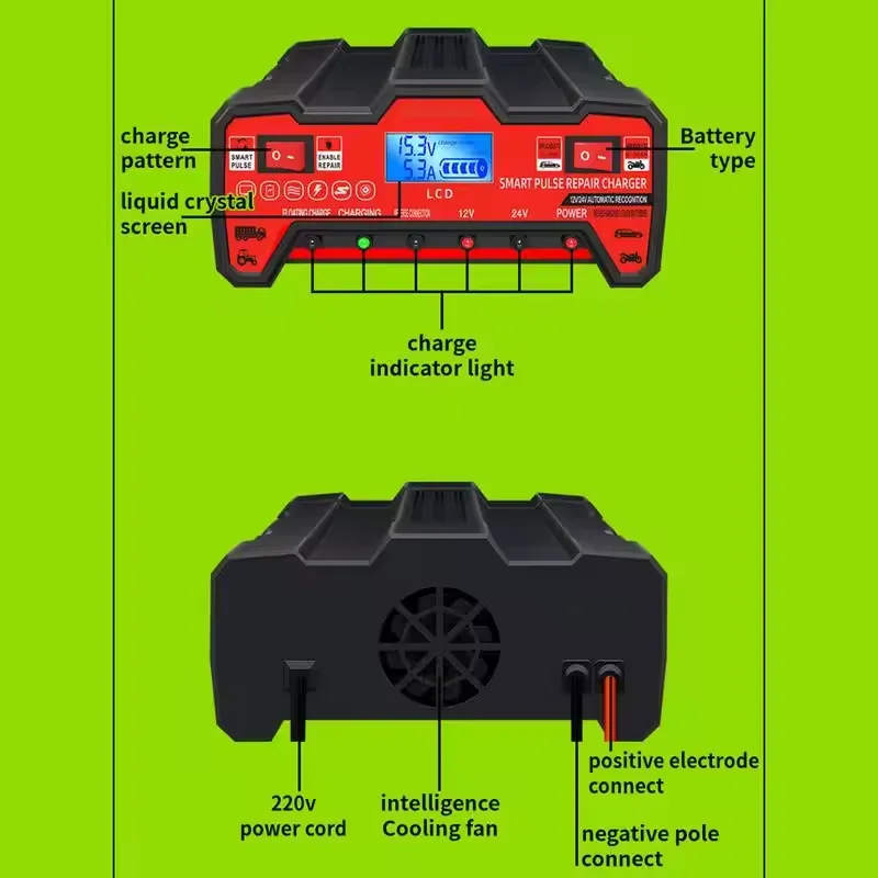 

12V/24V Fully Automatic Battery Charger 5-Segment Smart Car Battery Charger Automotive Intelligent Pulse Repair Battery Charger