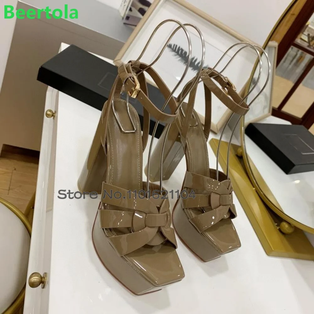 Platform Chunky Heel Luxury Sandals For Female Women 2024 New Square Toe Ankle Buckle Strap Summer Elegant Fashion Sexy Shoes