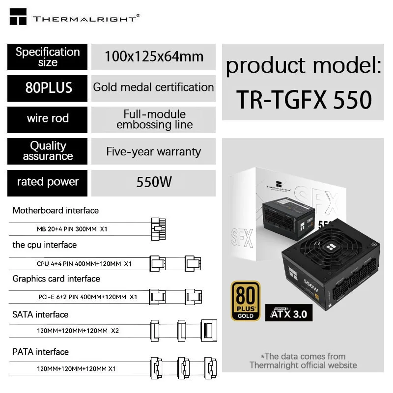 Imagem -02 - Medalha de Ouro Fonte de Alimentação de Mesa 750w Módulo Completo 850w 550w Sfx Pequeno Computador Anfitrião Itx Thermalright-tgfx650w