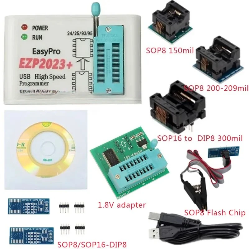 For EZP2023 High-Speed USB SPI Programmer+12 Adapters Support 24 25 26 93 95  25 Flash Bios Chip Better Than EZP2019