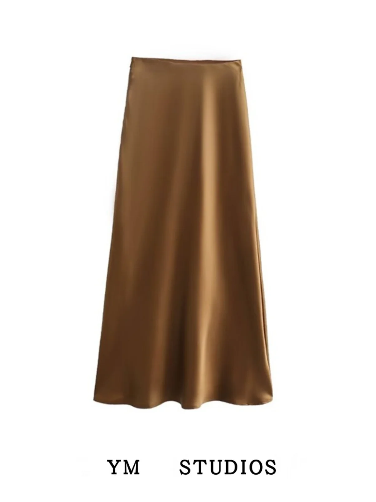 

Sweet Faionable Chinese Sle High Waist Midi Skirt Zipper Pure Color Satin A-Line Skirt Youthful f-length Women's Skirt