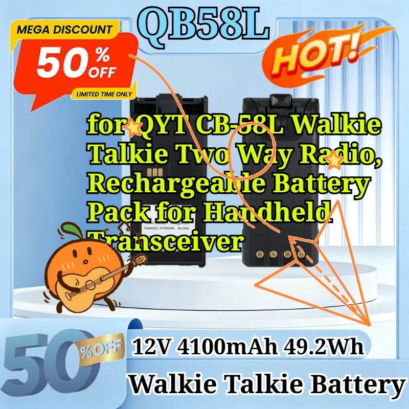 New QB58L 12V 4100mAh 49.2Wh Replacement Li-ion Battery for QYT CB-58L Walkie Talkie Two Way Radio Communication Device  Battery