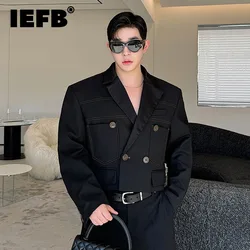 IEFB Niche Design Men's Suit Jackets Line Contrast Color Pockets Tailored Collar Double Breasted Male Loose Coats Chic 9C7471