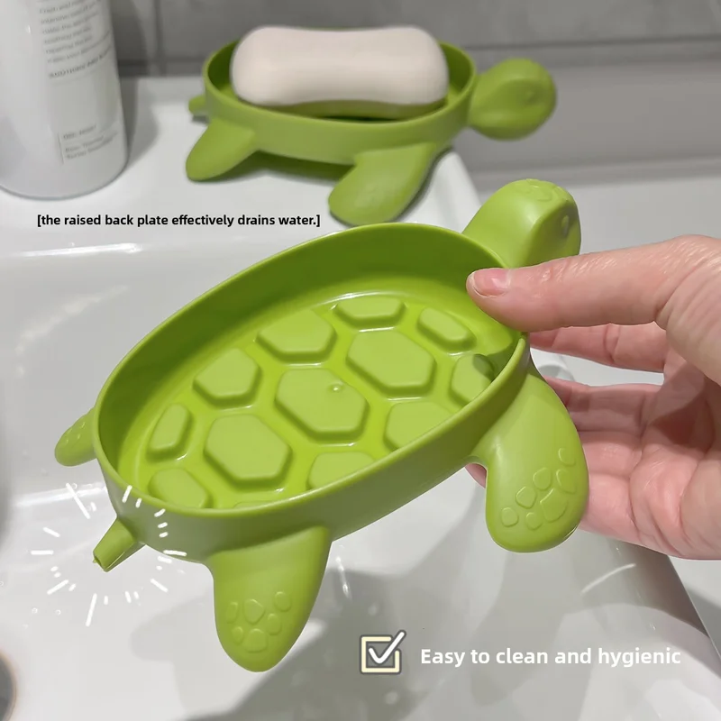 Green Little Turtle Foaming Net Soap Box Cartoon Dormitory Bathroom Soap Holder Storage Rack For Home Use Home Decor Items