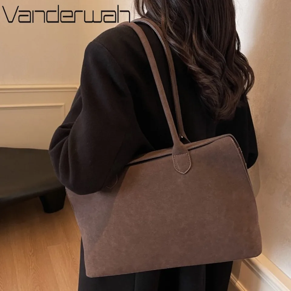 

Winter Style Business Shoulder Bags For Women Soft Faux Suede Big Capacity Shopper Totes Luxury Designer Handbags High Quality