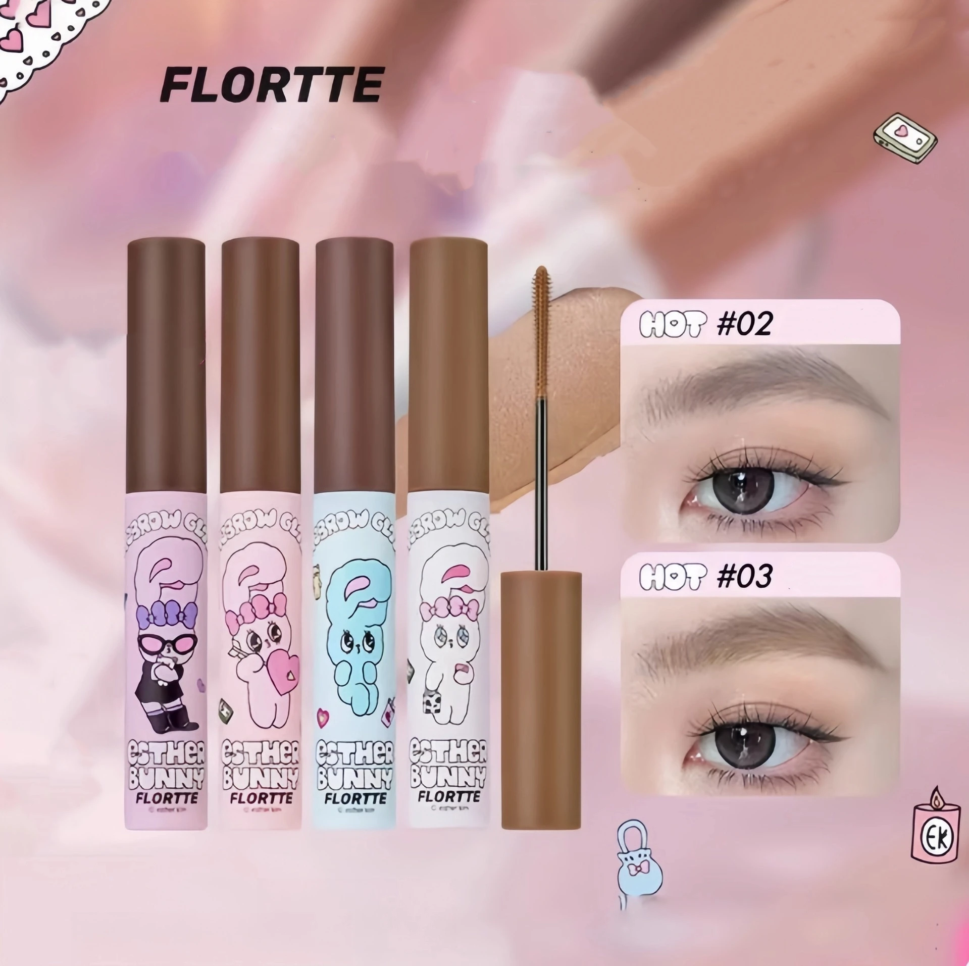 FLORTTE 눈썹 염료 크림 방수 오래 지속되는 자연 라이트 브라운 와일드 눈썹 색조 마스카라 아이 메이크업 화장품
