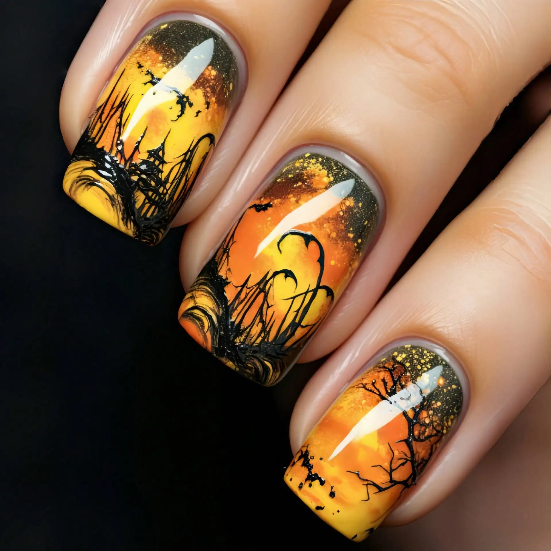 

Jelly Glue + Rubber StripMedium-Long European Square-Shaped Orange Nail Patches, Mysterious And Atmospheric False Nail PatchesJe
