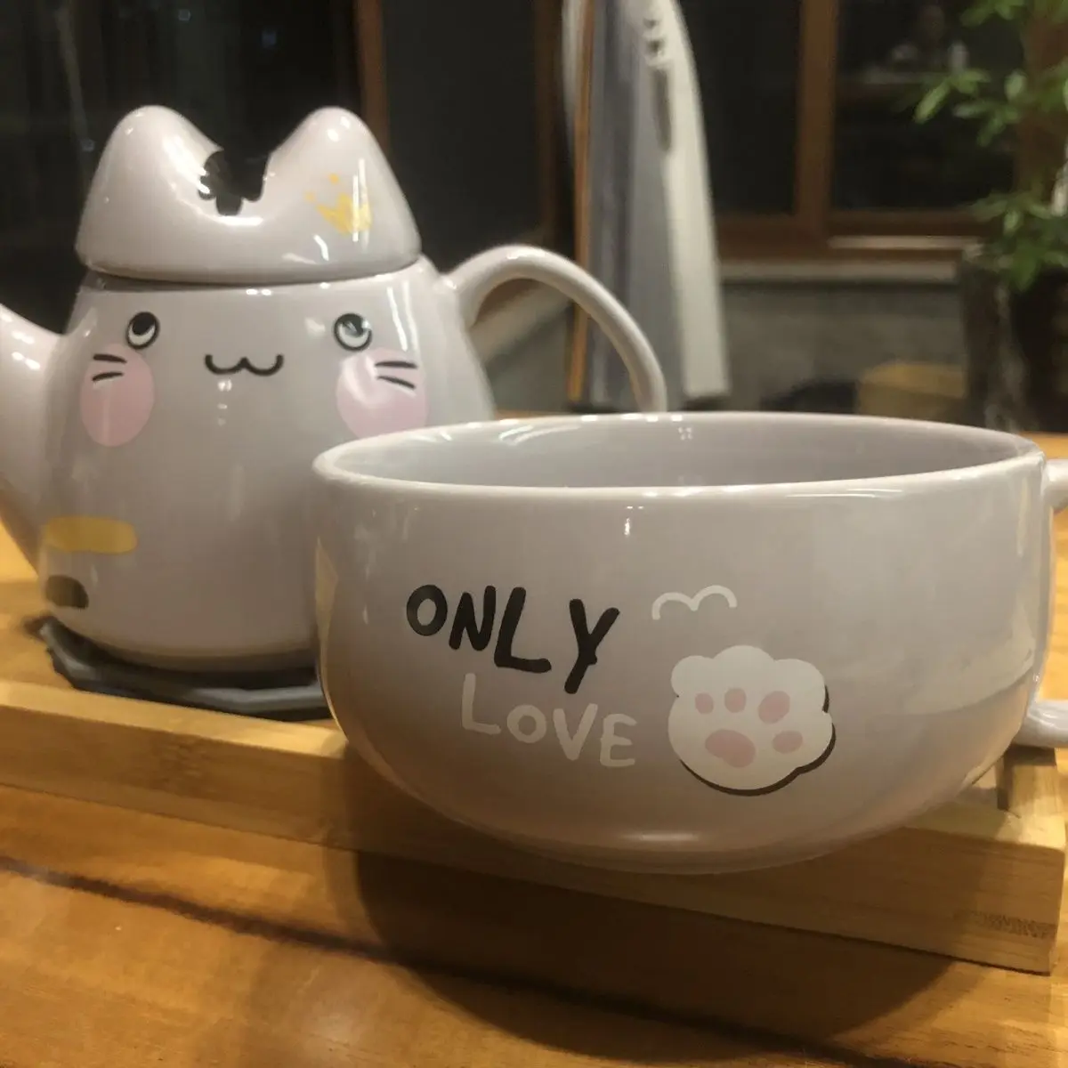 400ml Fat Cat Ceramic Mother and Child Pot Coffee Teapot Set Tea Pot Japanese Cartoon Tea Maker 1 Pot 1 Cup