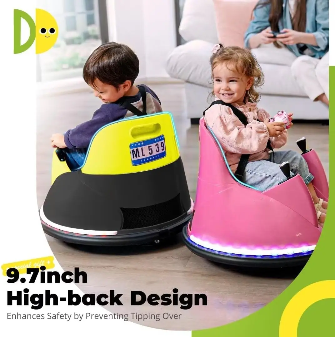 Bumper Car for Kids Toddler 1.5-6 Years with Remote Control Bluetooth Music 3 Speeds DIY License Plate Electric Ride on Toys Pas