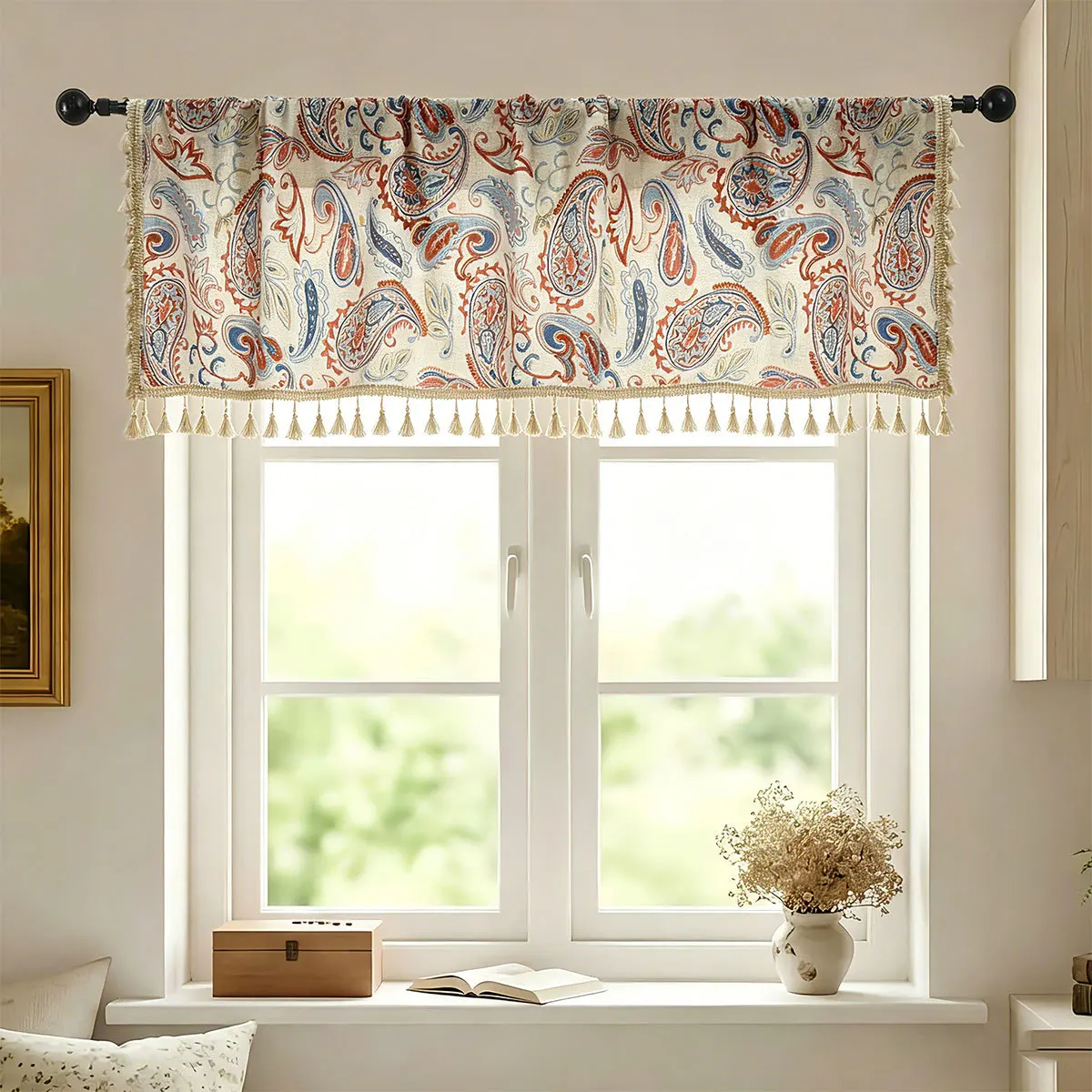 1pc Paisley Cashmere Pattern Coffee Curtain, Kitchen Short Window Drapery, Light Blocking, Cozy Atmosphere, Small Curtains for D