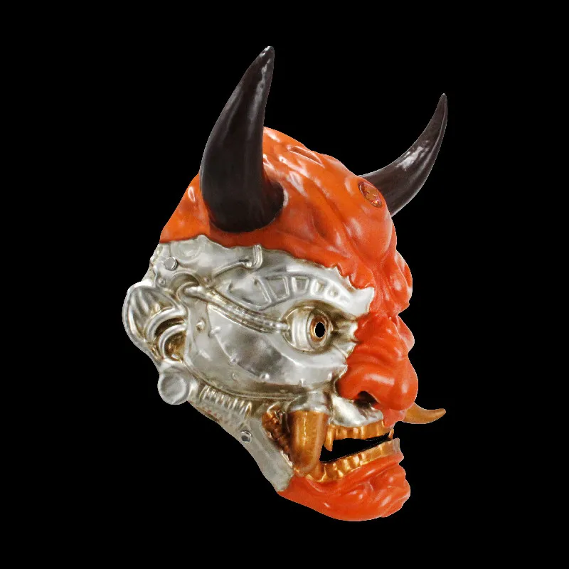 2 Colors Japanese Soldier Samurai Prajna Mask Horror Oni Red Prajna Halloween Mask Parties Festivals Supplies Cosplay Resin Mask
