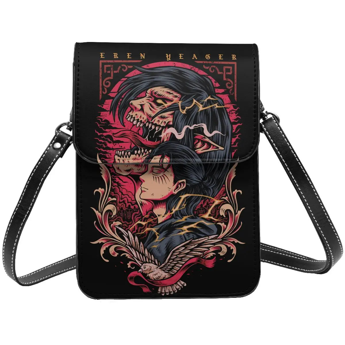 Dompet selempang Anime Attack On Titan tas ponsel tas bahu dompet ponsel tali dapat disesuaikan