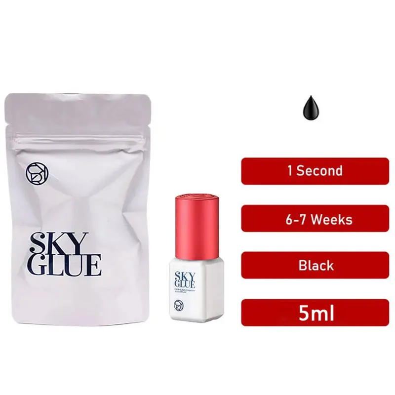 5 ml schnell trocknender SKY-Kleber für Wimpernverlängerung Korea Original S Plus Wimpernkleber mit roter Kappe, langlebig, mit versiegelter Tasche