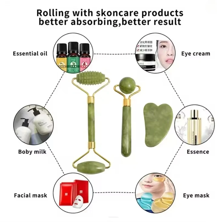 หยกธรรมชาติ Roller เครื่องนวดหน้า Face Roller ยกกระชับผิวหน้า Anti-wrinkle Gua Sha หินหยกนวดหน้า Beauty Skin Care เครื่องมือ