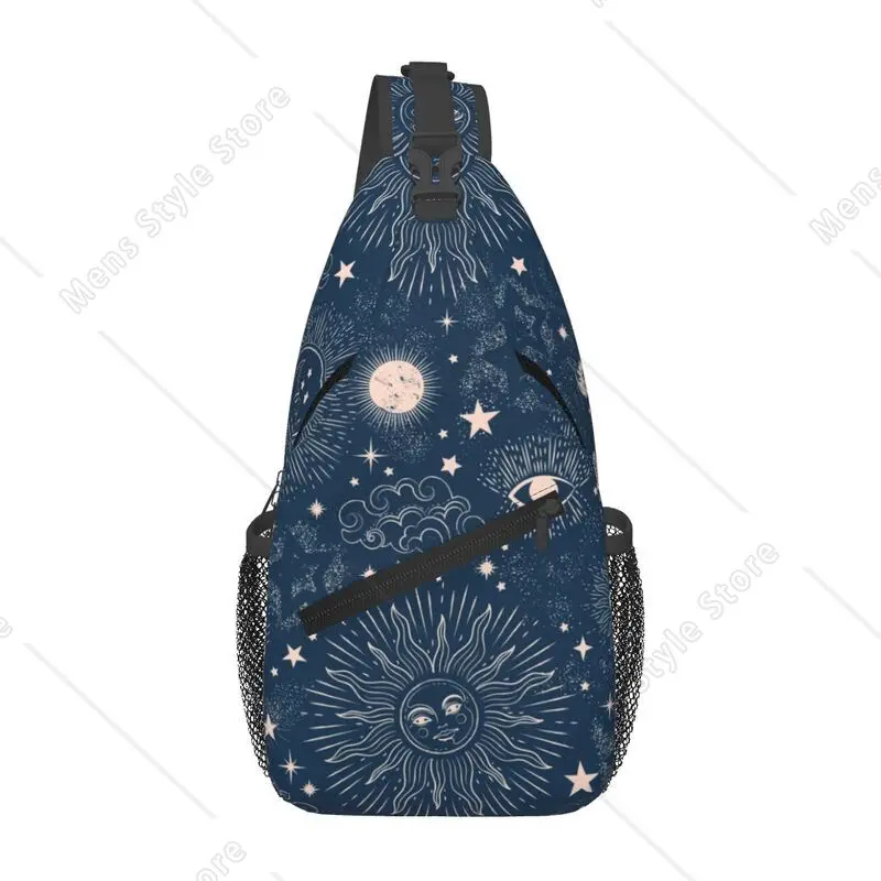 Custom Space Galaxy Sun Moon Pattern Sling Bag Starry Sky Shoulder Chest Crossbody Backpack Travel Hiking Daypack