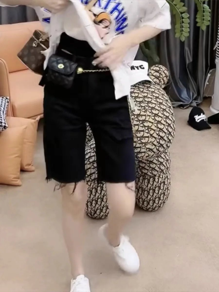 

Bla Skinny Straight Leg ort Jeans Women's Size Slimming Mid-Pants Summer New Sle Thin Five-Quarter Pants