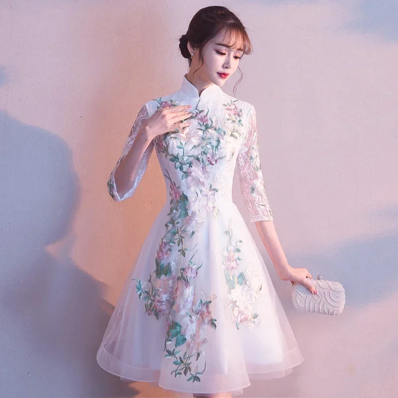 

Party Evening Cheongsam Dress Oriental Chinese Style Woman Elegant Lace Qipao Sexy Wedding Prom Short Robe Retro Vestido XS-3XL