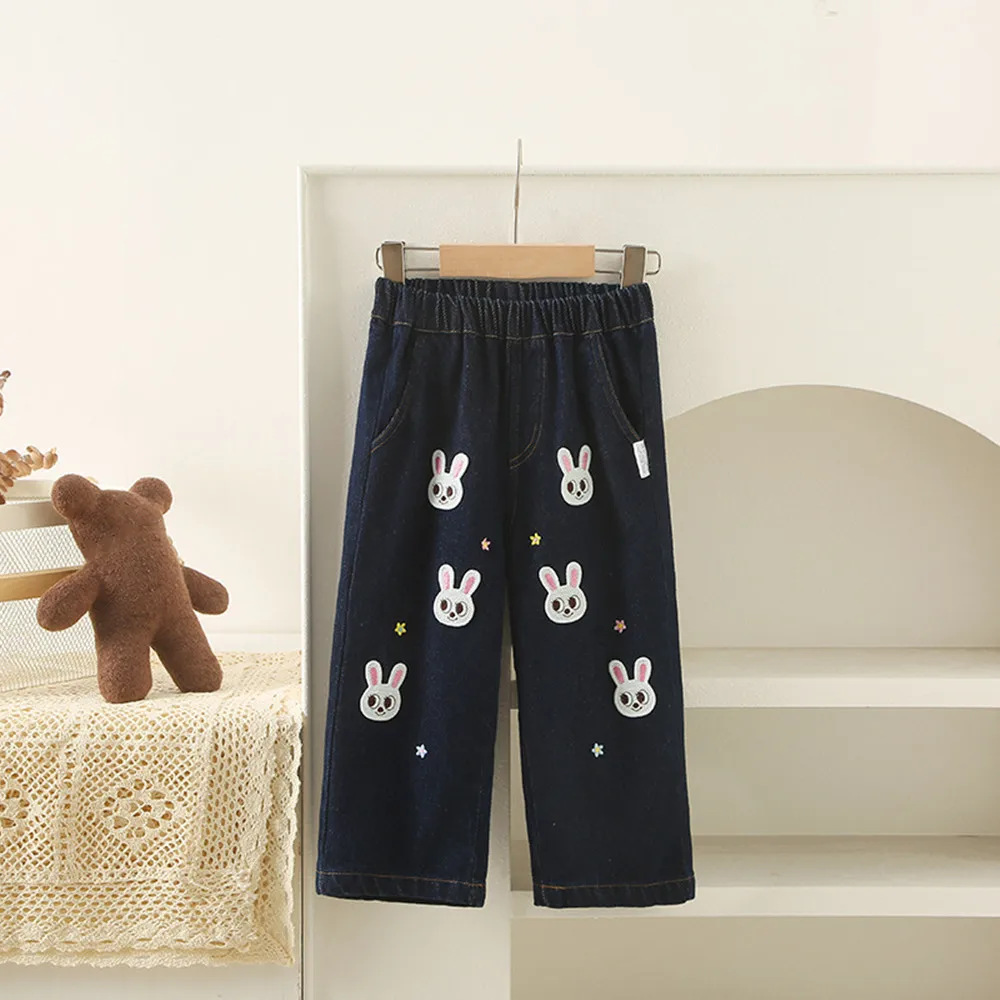 Autumn children's jeans boys and girls Cartoon patterned embroidered pants kids casual jeans
