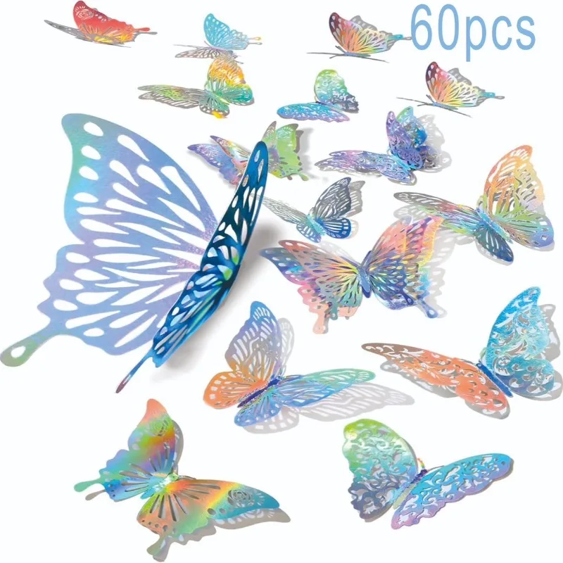 12-60Pcs Fashion 3D Butterfly Creative DIY  Wall Sticker Modern Wall Art Home Bedroom Room Decorative Butterflies  DIY Gift