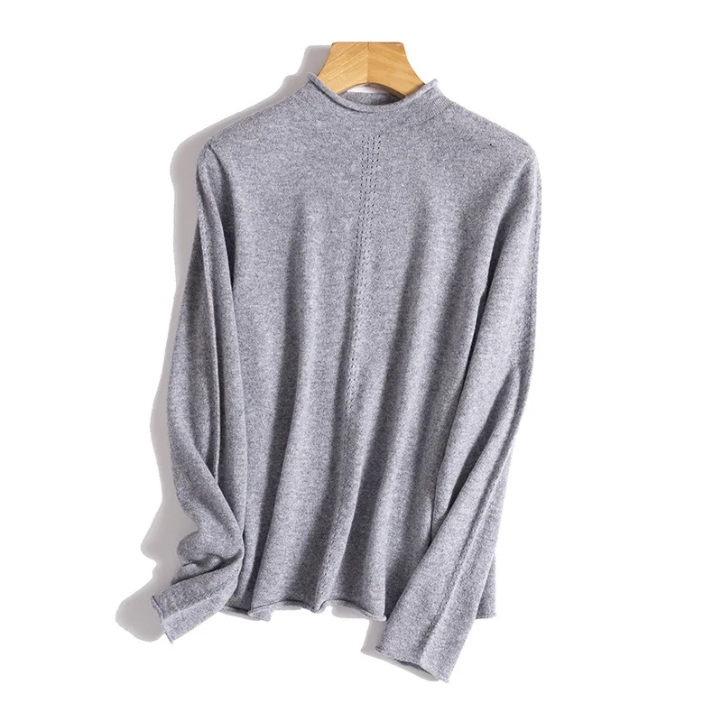 Winsleter - Elegancki sweter damski ze 100% kaszmiru, długi rękaw, golf, gładki, podstawowy, casualowy, cienki sweter dzianinowy, jesień 2025 T58333CC