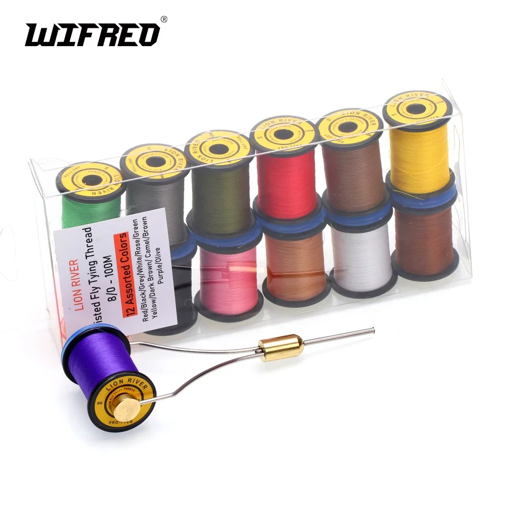 Wifreo 12 Assorted Colors Box Fly Tying Thread 8/0 Thread 110Yards Trout Fishing Fly Lure Tying Materials For Nymph Dry flies