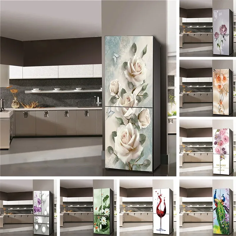 

Home Kitchen Design Decoration Floral Mural Refrigerator Sticker PVC Waterproof Self-adhesive Poster Removable Door Sticker