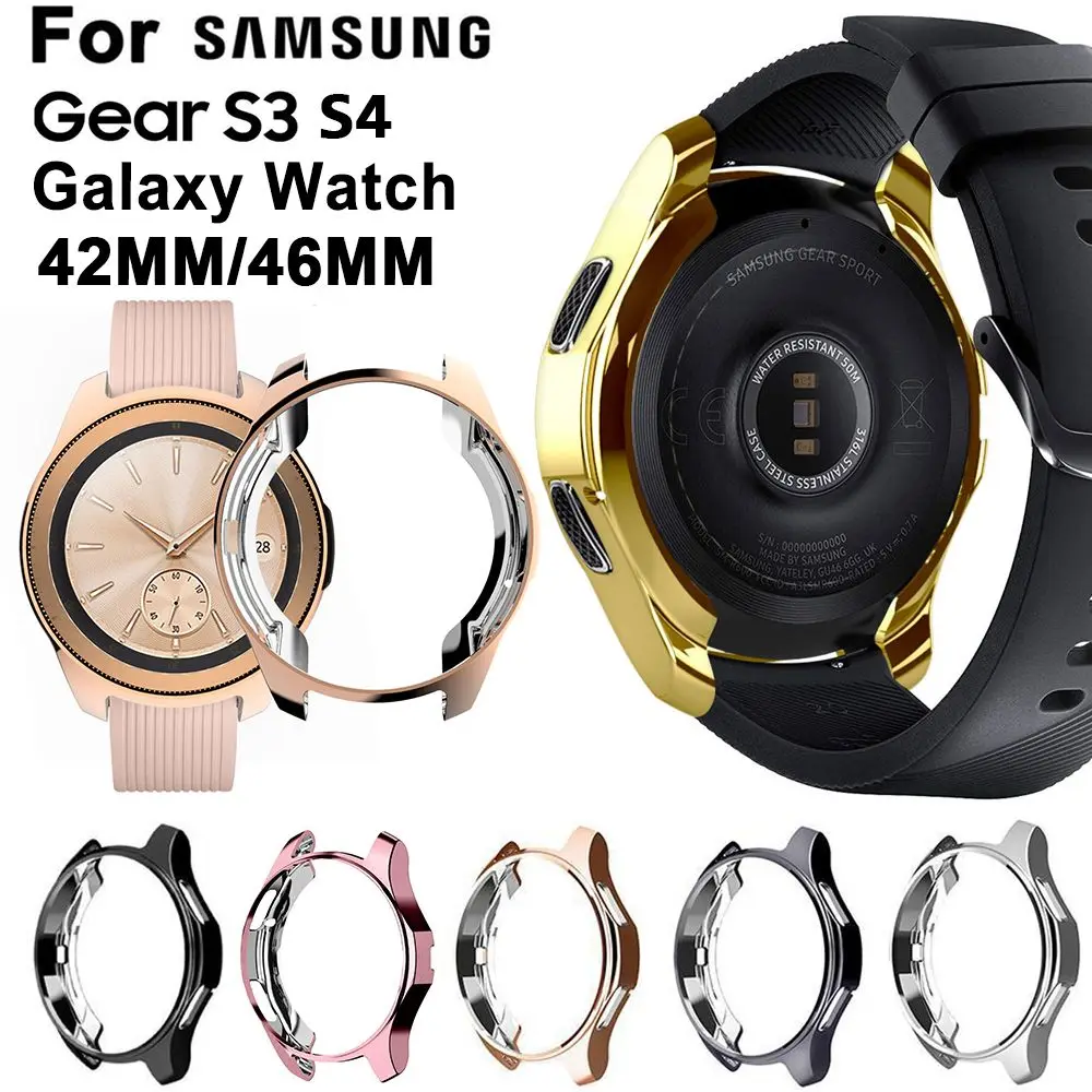 Capa de silicone galvanizada tpu para relógio, capa protetora, suporte para samsung gear s3 s4 galaxy watch 46mm 42mm