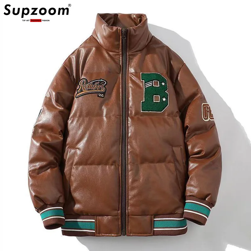 Supzoom New Arrival Autumn And Winter Pu Zipper Embroidery Top Fashion Loose Casual Cotton-padded Jackets Men Coats