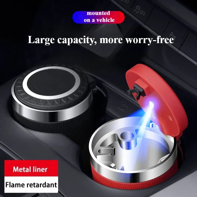 1pcs Blue LED Light Car Ashtray with Cover Portable Center Console Interior Odor Prevention Press Top Cup Holder