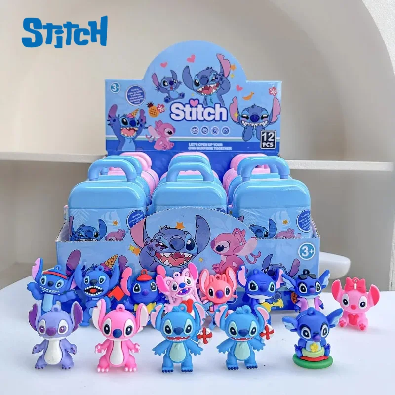 Kawaii disney stitch caixa cega bagagem caso brinquedo bonito pingente chaveiro brinquedo divertido modelo boneca anime figuras meninos meninas presente de aniversário