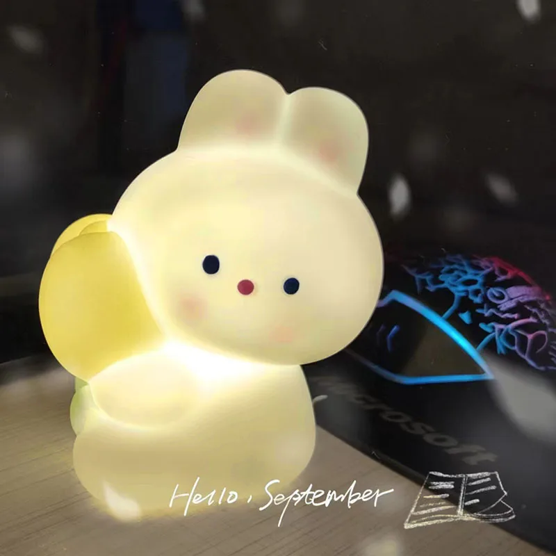 Cute Rabbit Shaped Lamp Soft Lighting Small Night Light Bedside Light Decoration Bedroom Atmosphere Kis Girl Gift