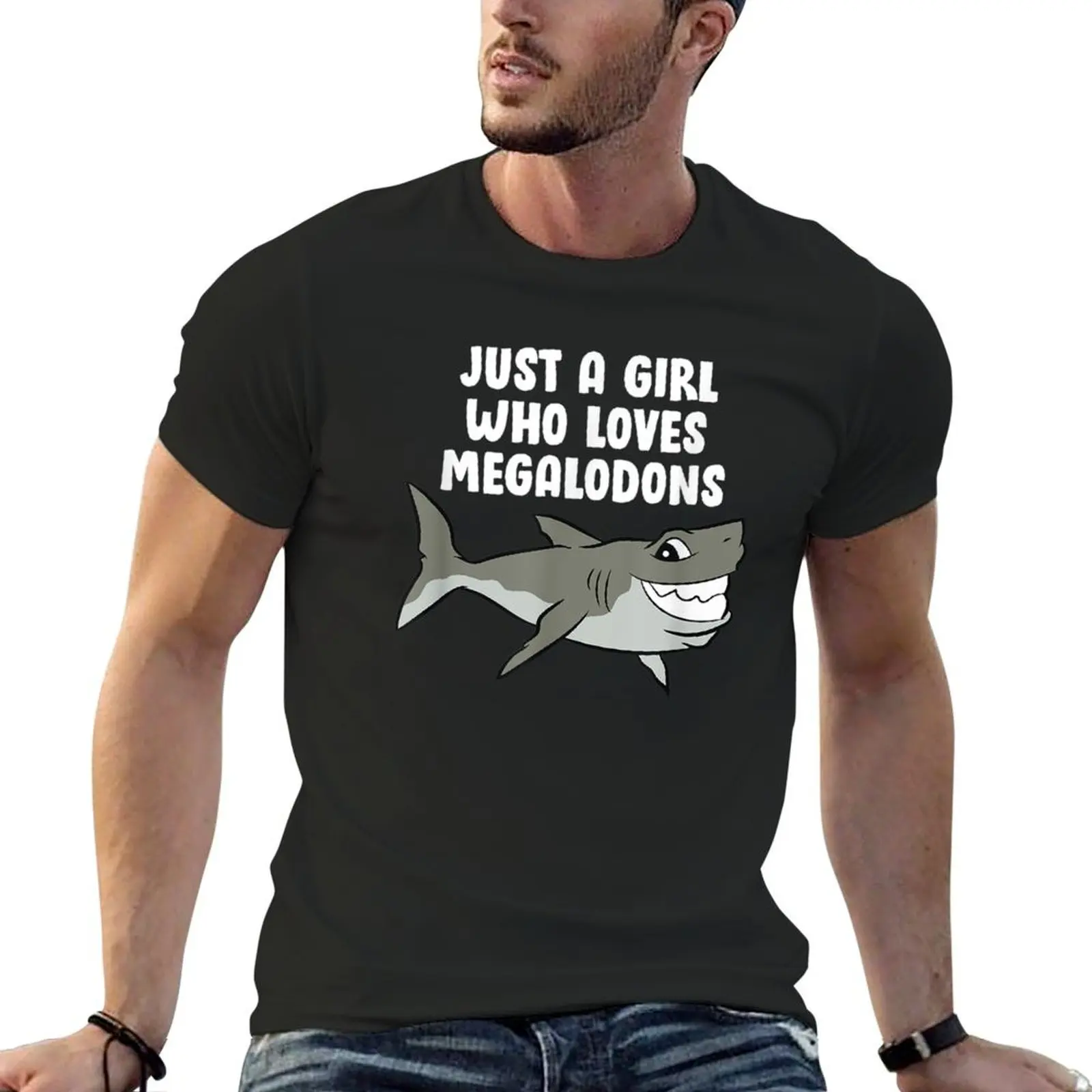 

Just a Girl Who Loves Megalodons Kids Cartoon Megalodon T-Shirt graphic t shirt vintage plain t shirts men