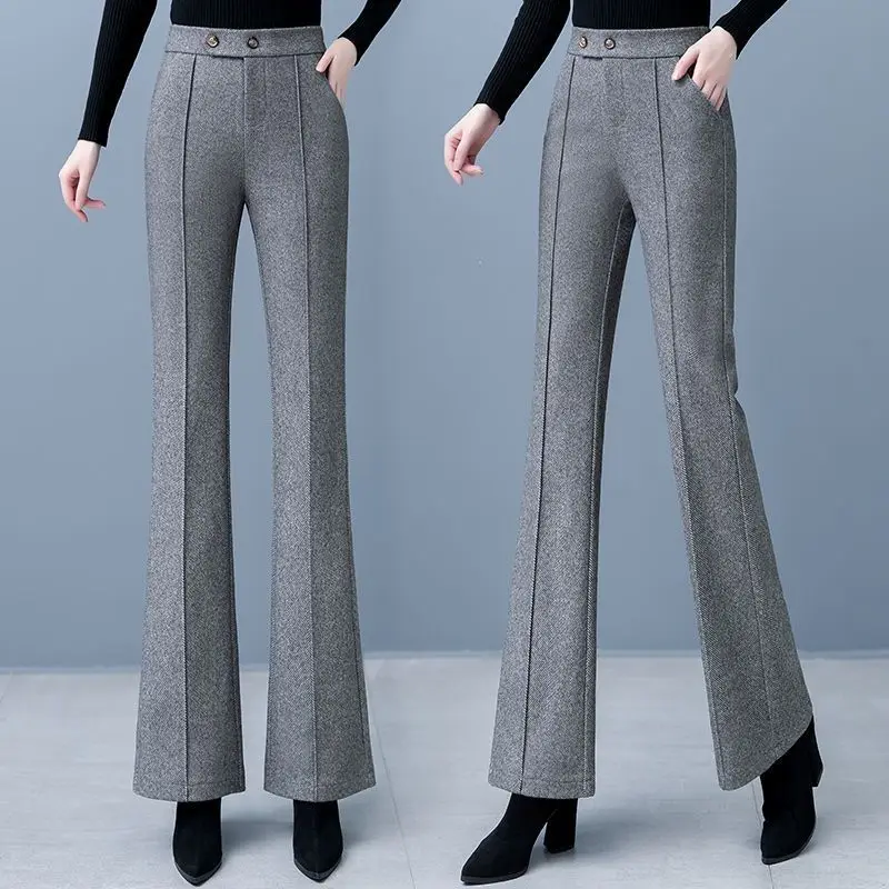 

Woolen Micro Cropped Pants Autumn Winter 2024 New Pants Women High Waist Slim Fashion Casual Flared Pants Elegant Temperament