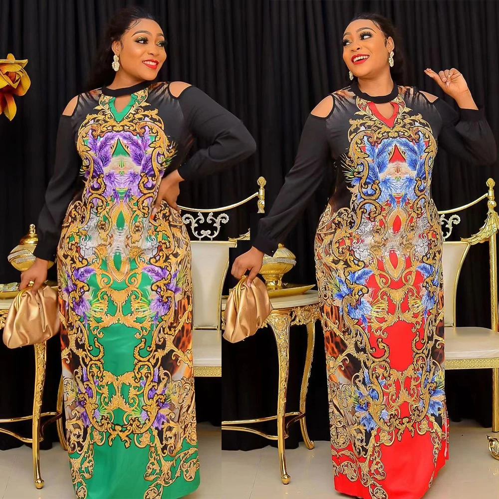 

MD African Dresses For Women Traditional Dashiki Plus Size Boubou Wedding Party Long Sleeve Gown Turkey Robe Femme Africainne