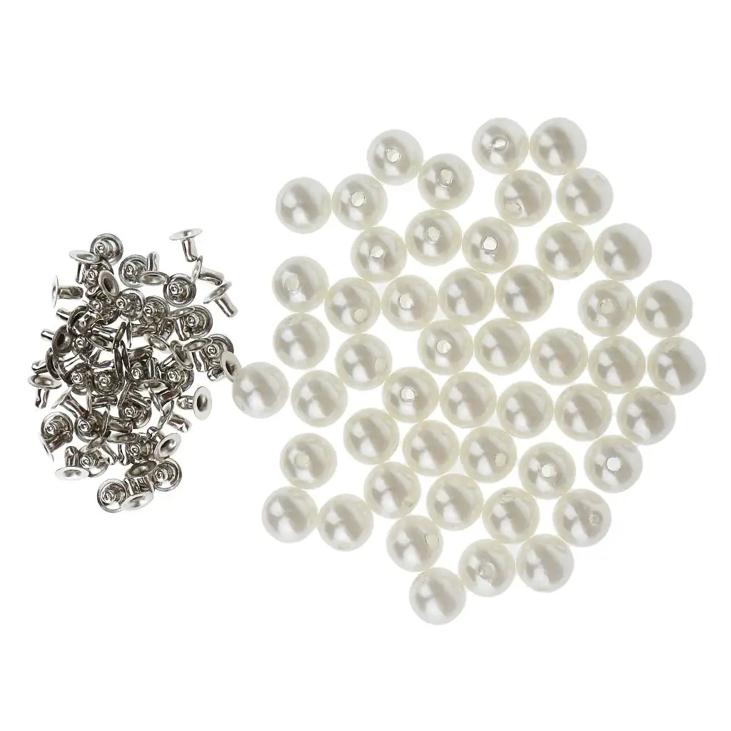 Elegant Pearl Buttons with Metal Rivets Plastic Studs for Clothes DIY Accessories and Leathercraft